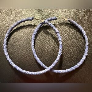 New Elegant Denim Blue Genuine Leather Wrapped Hoop Earrings